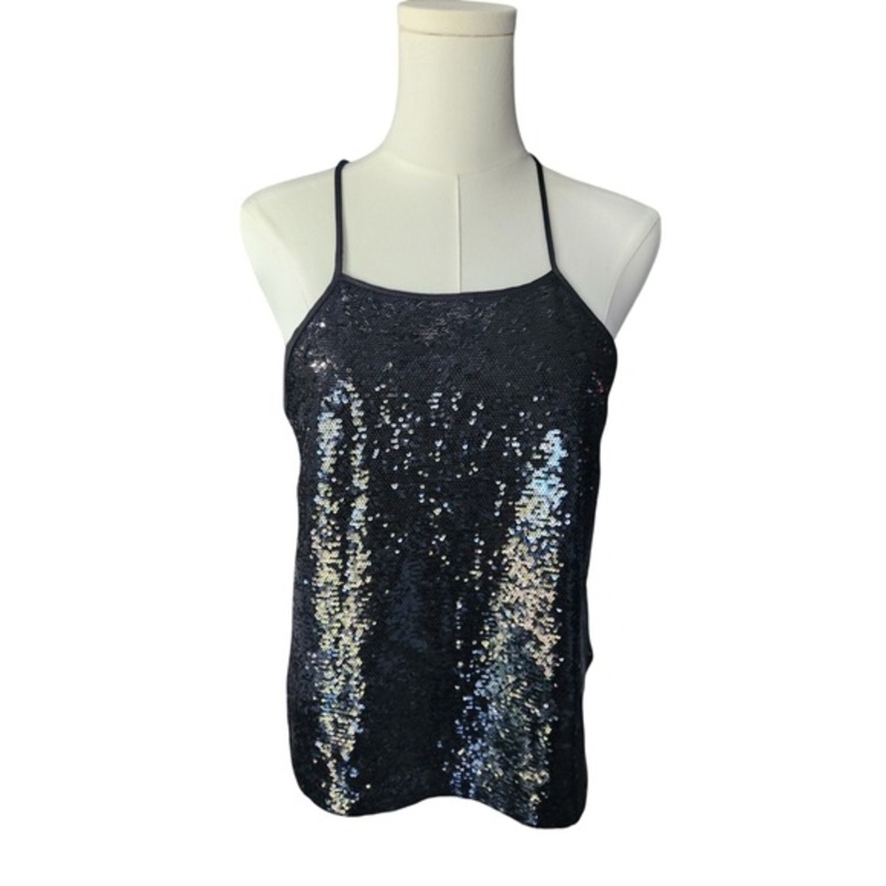 Forever 21 Sequin Tank Top Black Sleeveless Sparkle Party Top‎ Womens Medium